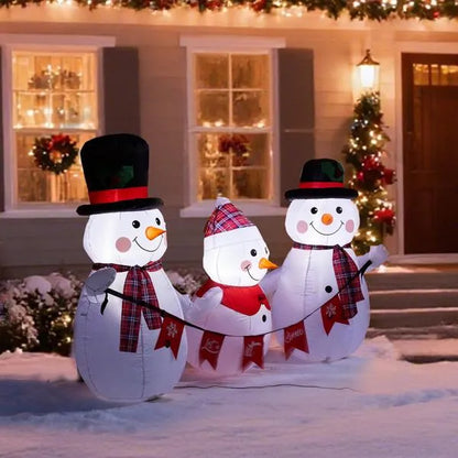 6.2FT Lighted Christmas Inflatable Decoration, Inflatable Snowman Family With Bunting, Funny Blow Up Yard Decorations With Built-in LED Lights For Holiday Party Front Yard Lawn Garden Decor Rusoft Innovation