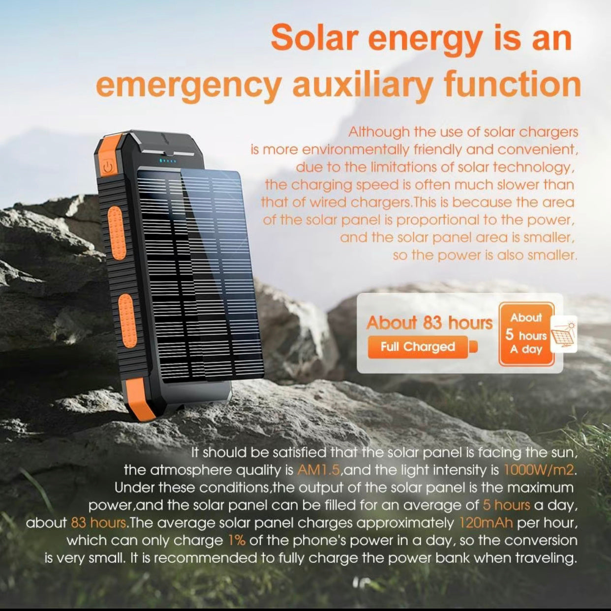 Solar Charger, 8000mAh Portable Solar Power For All Mobile Phones, Waterproof Battery Pack, Outdoor External Backup Power Charger Dual USB 5V Output -LED Flashlight, Perfect For Camping Trips Rusoft Innovation