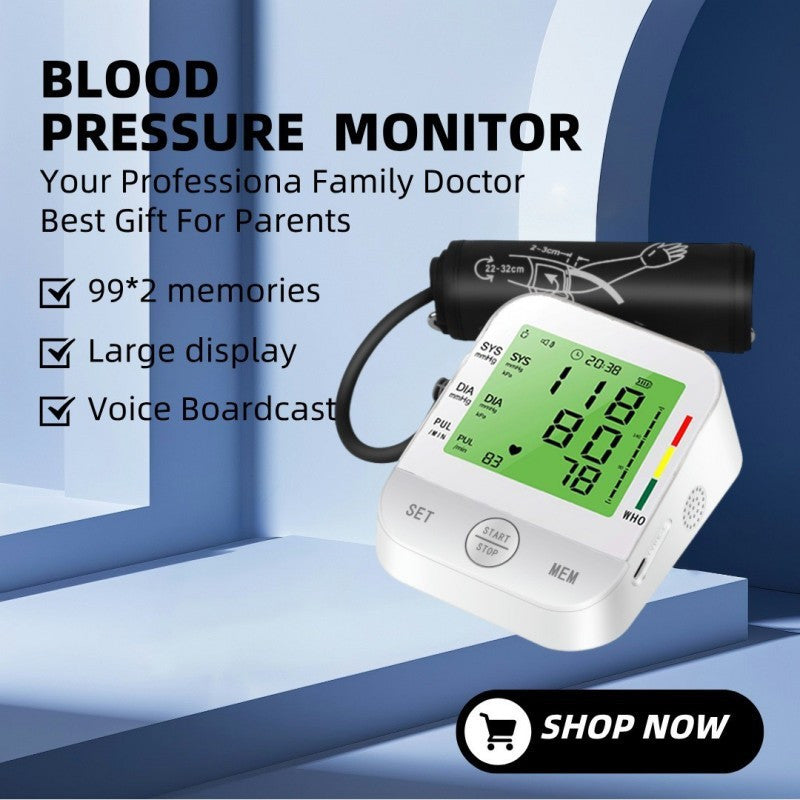 Home Arm Blood Pressure Monitor With Large Arm Cuff, Voice Announcement, Three-color Backlight And Large Display Rusoft Innovation