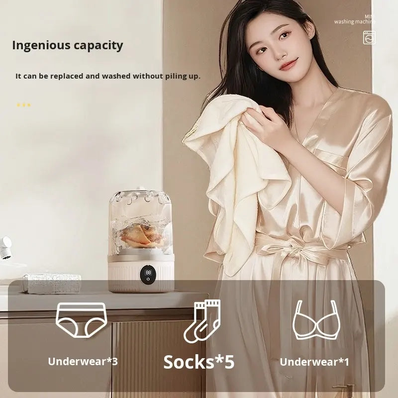 Mini Lavadora Portátil Beige – Recargable e Inalámbrica para Ropa Interior, Calcetines y Sujetadores Rusoft Innovation
