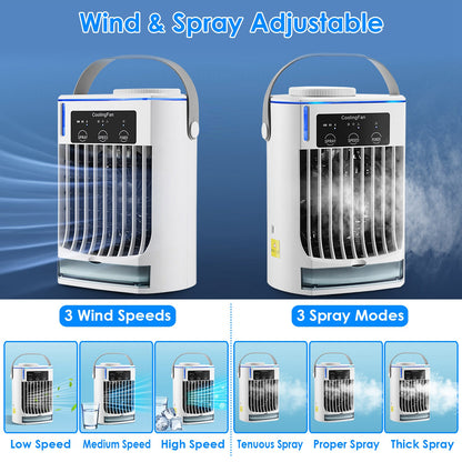 Portable Air Conditioner Fan Evaporative Humidifier 3 Speed Spray Personal Cold Mist Air Cooler Desk Table Fan Water Tank Night Light Adjustable Angel Room Home Office Rusoft Innovation