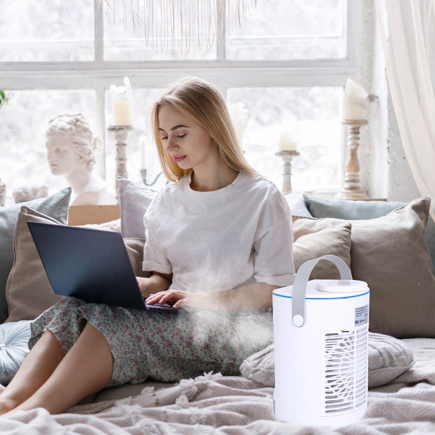 Portable Air Conditioner Fan Evaporative Humidifier 3 Speed Spray Personal Cold Mist Air Cooler Desk Table Fan Water Tank Night Light Adjustable Angel Room Home Office Rusoft Innovation