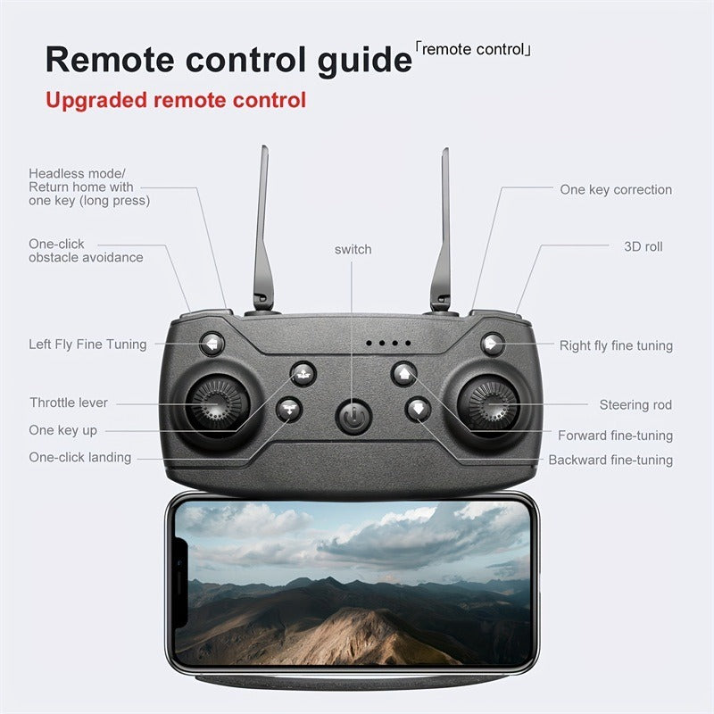 The E99 Dual-camera Drone With Two Batteries Has The Function Of Altitude Hold Mode. Thanks To The Dual Lenses, It Is Able To Fly Stably. Rusoft Innovation