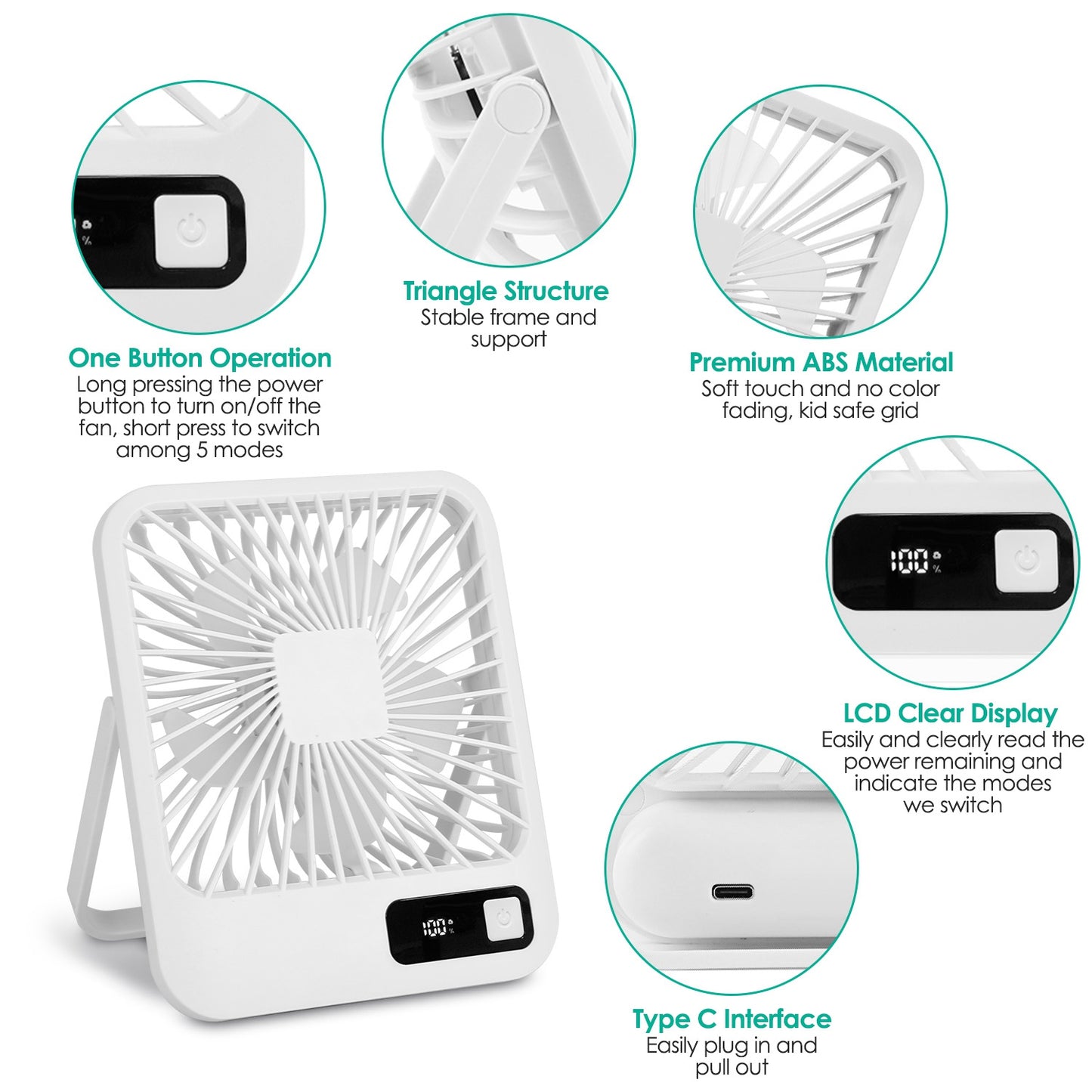 3 Colors Options -- 1Pc Mini Desktop Cooling Fan Rechargeable Battery Powered Personal Fan Speed Adjustment Strong Airflow Quiet Travel Fan With LCD Display For Home Office Travel Rusoft Innovation