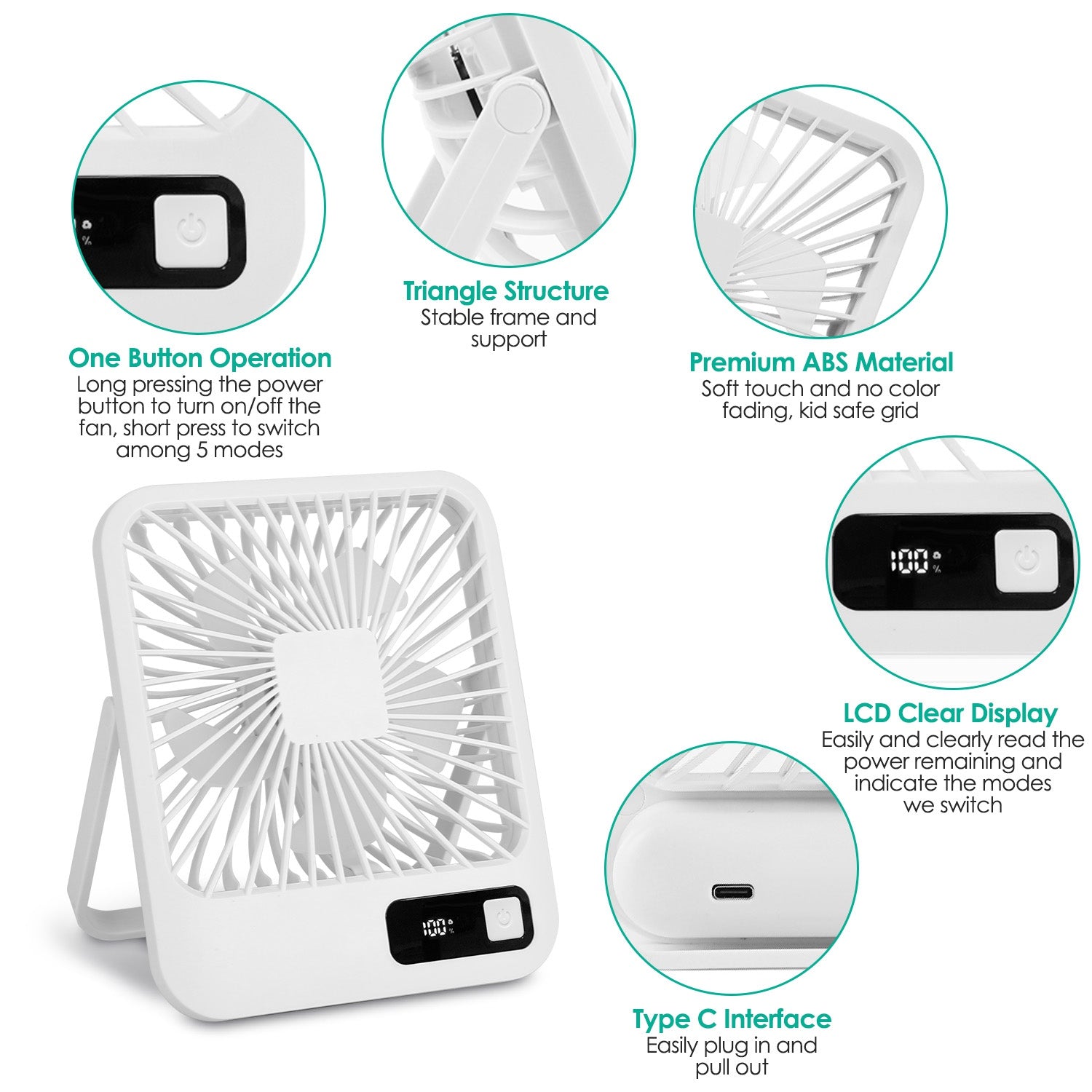 3 Colors Options -- 1Pc Mini Desktop Cooling Fan Rechargeable Battery Powered Personal Fan Speed Adjustment Strong Airflow Quiet Travel Fan With LCD Display For Home Office Travel Rusoft Innovation