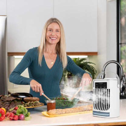 Portable Air Conditioner Fan Evaporative Humidifier 3 Speed Spray Personal Cold Mist Air Cooler Desk Table Fan Water Tank Night Light Adjustable Angel Room Home Office Rusoft Innovation