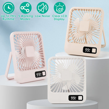 3 Colors Options -- 1Pc Mini Desktop Cooling Fan Rechargeable Battery Powered Personal Fan Speed Adjustment Strong Airflow Quiet Travel Fan With LCD Display For Home Office Travel Rusoft Innovation