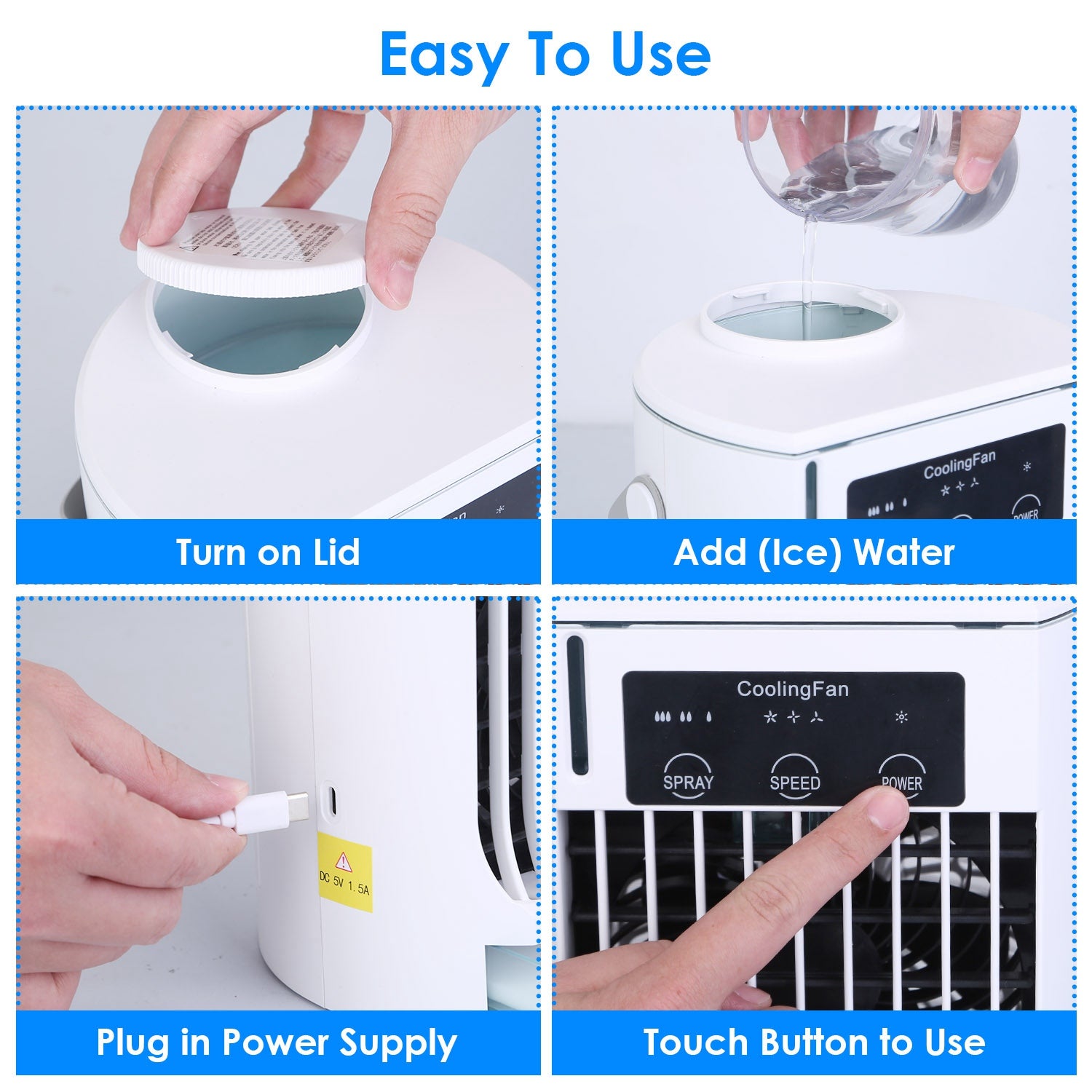 Portable Air Conditioner Fan Evaporative Humidifier 3 Speed Spray Personal Cold Mist Air Cooler Desk Table Fan Water Tank Night Light Adjustable Angel Room Home Office Rusoft Innovation