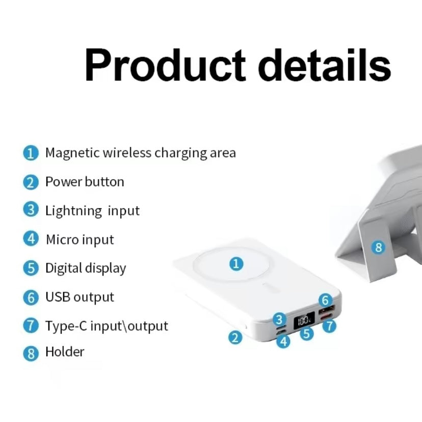 Power Bank Magnético 10000mAh – Carga Rápida 22.5W PD + MagSafe + LED Display Rusoft Innovation