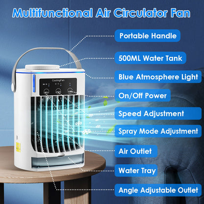 Portable Air Conditioner Fan Evaporative Humidifier 3 Speed Spray Personal Cold Mist Air Cooler Desk Table Fan Water Tank Night Light Adjustable Angel Room Home Office Rusoft Innovation