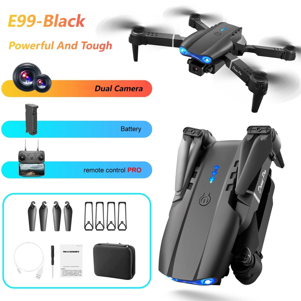 The E99 Dual-camera Drone With Two Batteries Has The Function Of Altitude Hold Mode. Thanks To The Dual Lenses, It Is Able To Fly Stably. Rusoft Innovation