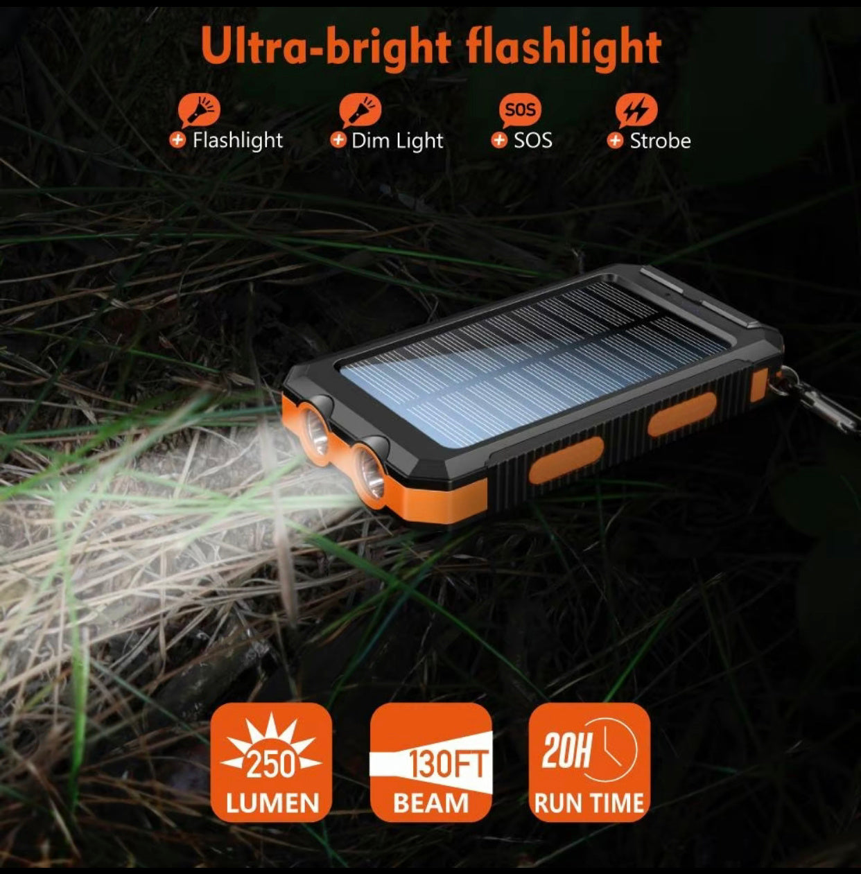 Solar Charger, 8000mAh Portable Solar Power For All Mobile Phones, Waterproof Battery Pack, Outdoor External Backup Power Charger Dual USB 5V Output -LED Flashlight, Perfect For Camping Trips Rusoft Innovation