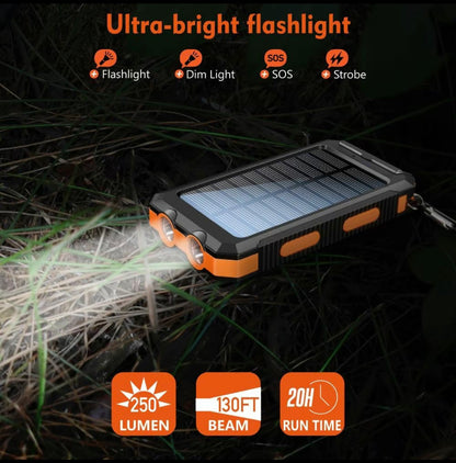 Solar Charger, 8000mAh Portable Solar Power For All Mobile Phones, Waterproof Battery Pack, Outdoor External Backup Power Charger Dual USB 5V Output -LED Flashlight, Perfect For Camping Trips Rusoft Innovation