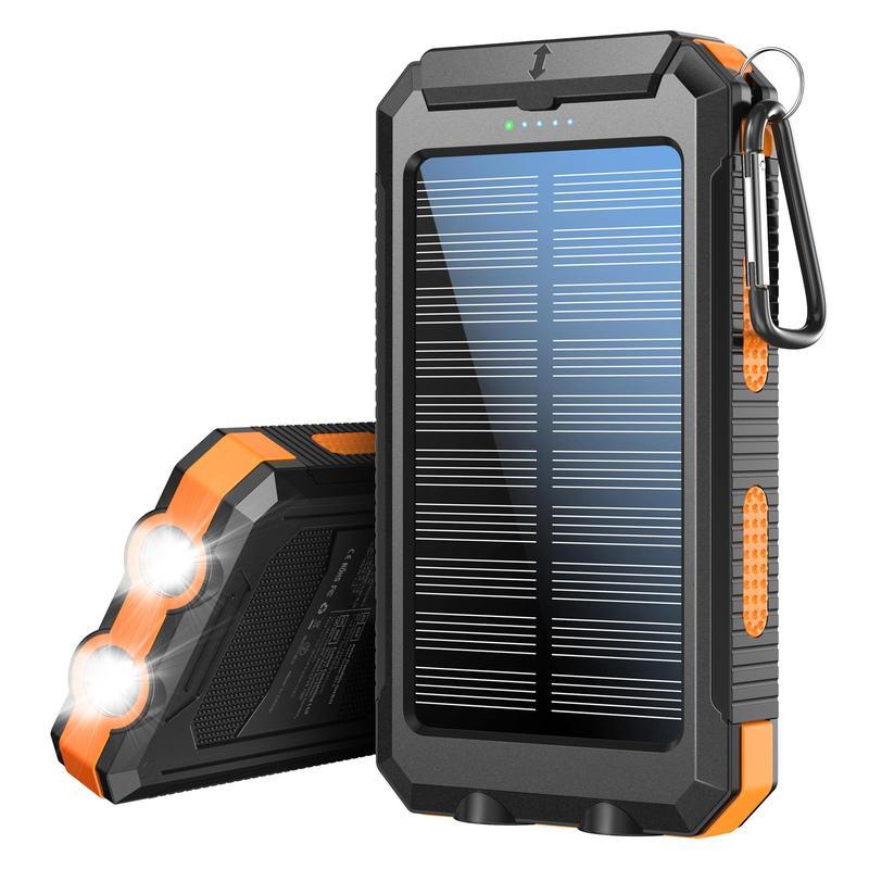 Solar Charger, 8000mAh Portable Solar Power For All Mobile Phones, Waterproof Battery Pack, Outdoor External Backup Power Charger Dual USB 5V Output -LED Flashlight, Perfect For Camping Trips Rusoft Innovation