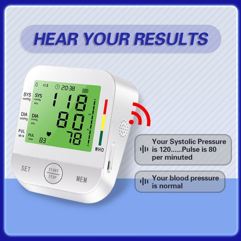 Home Arm Blood Pressure Monitor With Large Arm Cuff, Voice Announcement, Three-color Backlight And Large Display Rusoft Innovation