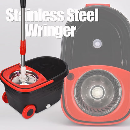 Spin Mop And Bucket With Wringer Set On Wheels, 360 Spinning Mop With Stainless Steel Handle For All Hard Surfaces, Floor Cleaning System With 3 Microfiber Replacement Heads Rusoft Innovation