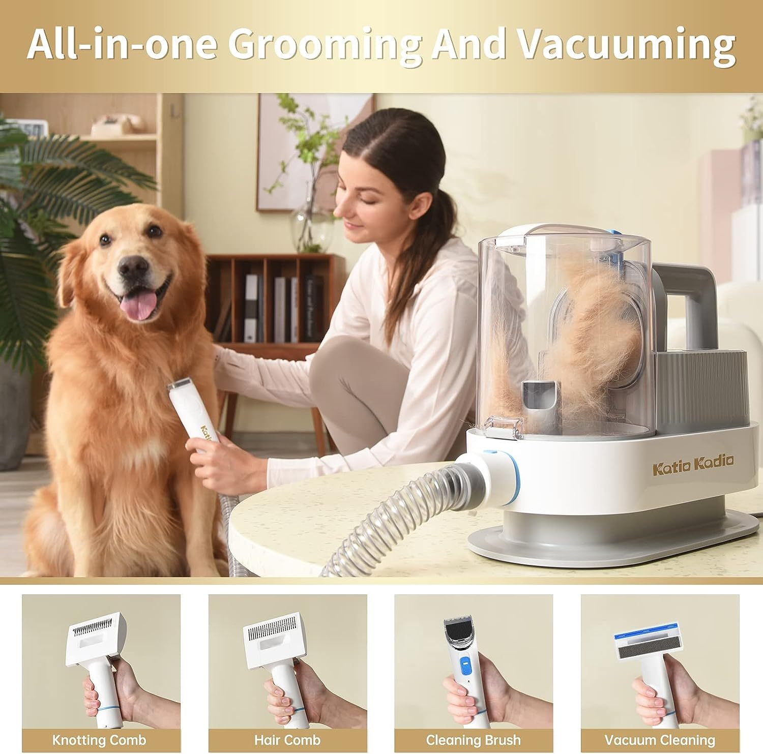 Pet Grooming Kit, 5 In 1 Dog Grooming Kit With 2 Suction Mode, Low Noise Dog Hair Remover, Dog Vacuums For Hair Cleaning For Shedding Small, Medium Pet For Dog Hair At Home Rusoft Innovation