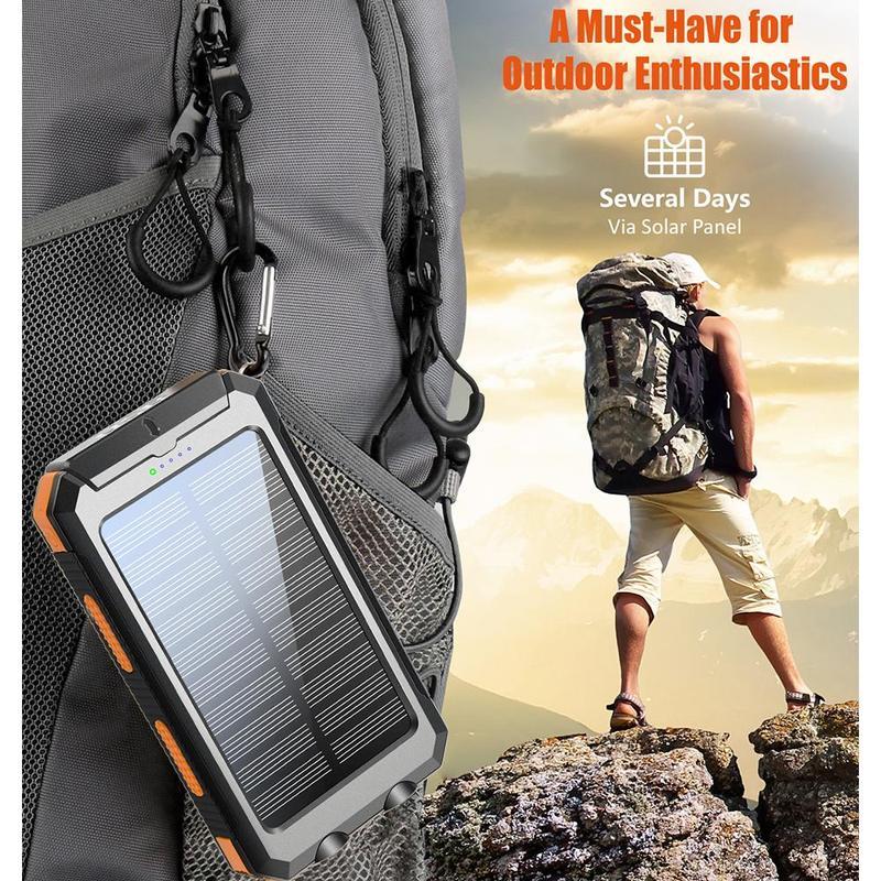 Solar Charger, 8000mAh Portable Solar Power For All Mobile Phones, Waterproof Battery Pack, Outdoor External Backup Power Charger Dual USB 5V Output -LED Flashlight, Perfect For Camping Trips Rusoft Innovation