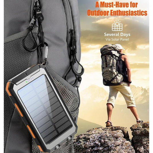 Solar Charger, 8000mAh Portable Solar Power For All Mobile Phones, Waterproof Battery Pack, Outdoor External Backup Power Charger Dual USB 5V Output -LED Flashlight, Perfect For Camping Trips Rusoft Innovation