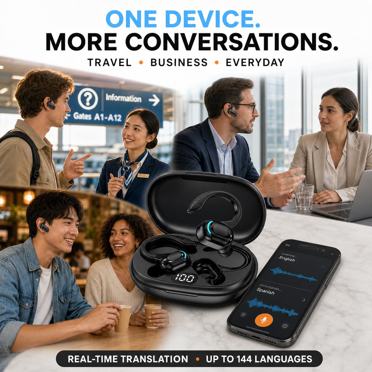 AI Translator Earbuds | 144 Languages Real-Time Translation Rusoft Innovation