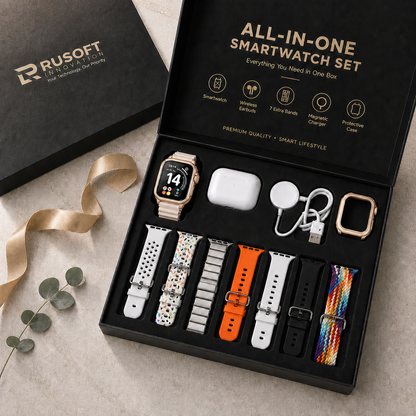 10-in-1 Smart Watch Set with Wireless Earbuds & 7 Straps Rusoft Innovation