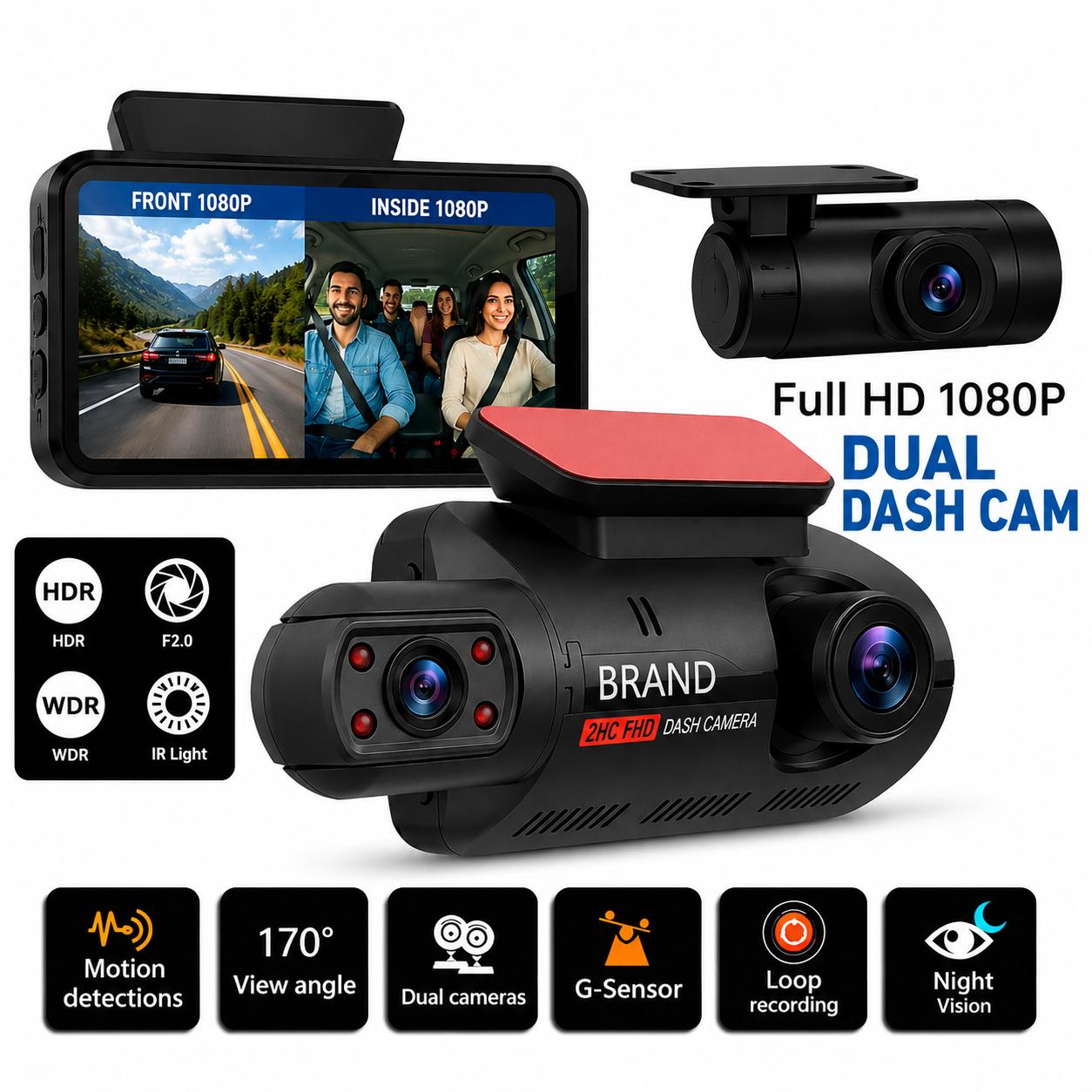 1080P Dual Dash Cam | Front & Cabin Recording | G-Sensor | Night Vision Rusoft Innovation
