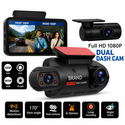 1080P Dual Dash Cam | Front & Cabin Recording | G-Sensor | Night Vision Rusoft Innovation