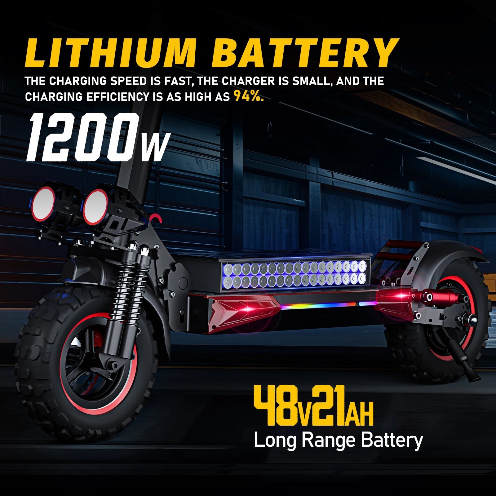 Scooter Eléctrico Todoterreno 1200W con Asiento – 48V 21Ah, Velocidad Máx. 48 km/h, Autonomía 56 km, Plegable para Ciudad y Aventura  Rusoft Innovation