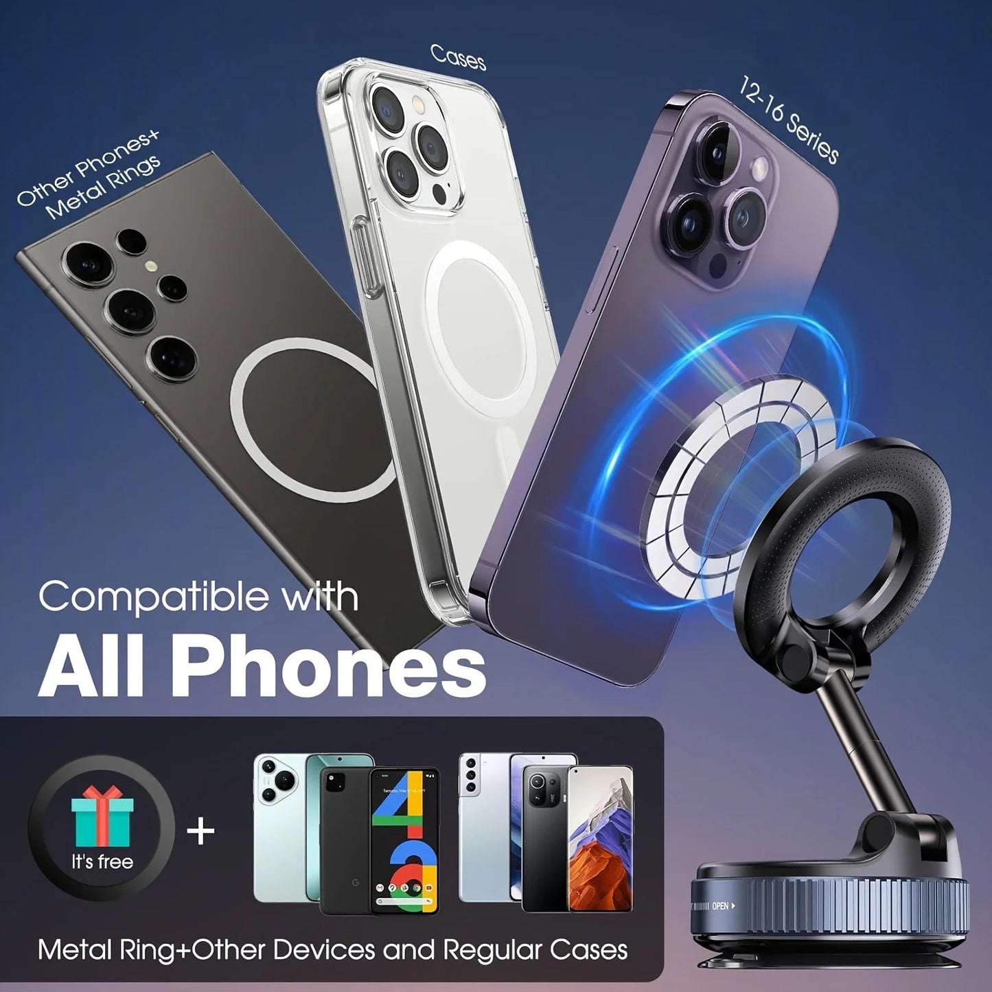 Soporte Magnético para Teléfono con Ventosa Magsafe – Ajustable 360° y Plegable  Rusoft Innovation