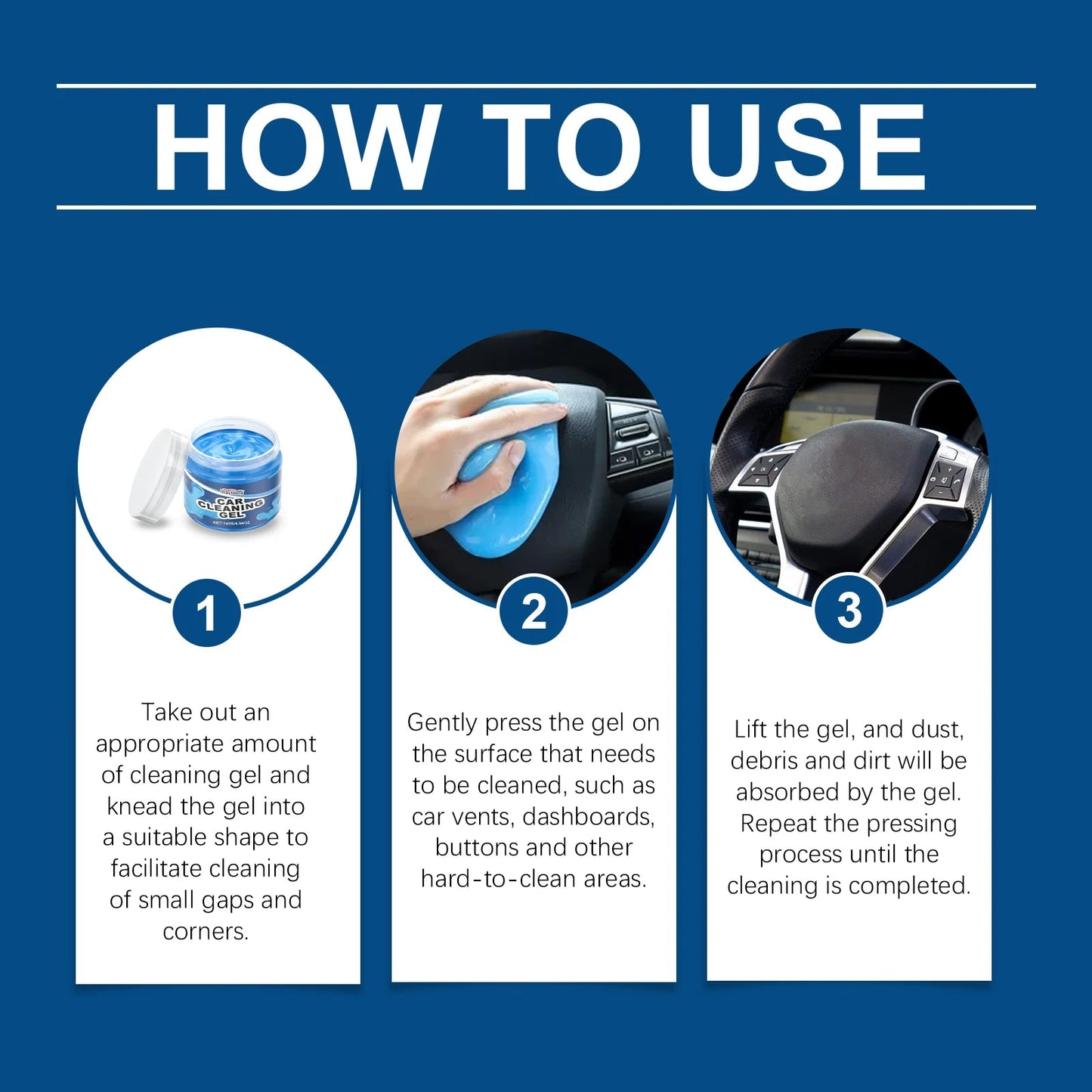 Car Cleaning Gel - Multi-Purpose Soft Adhesive For Air Vents & Interior Crevices, Dust Remover For Vehicle Care (147g)  Rusoft Innovation
