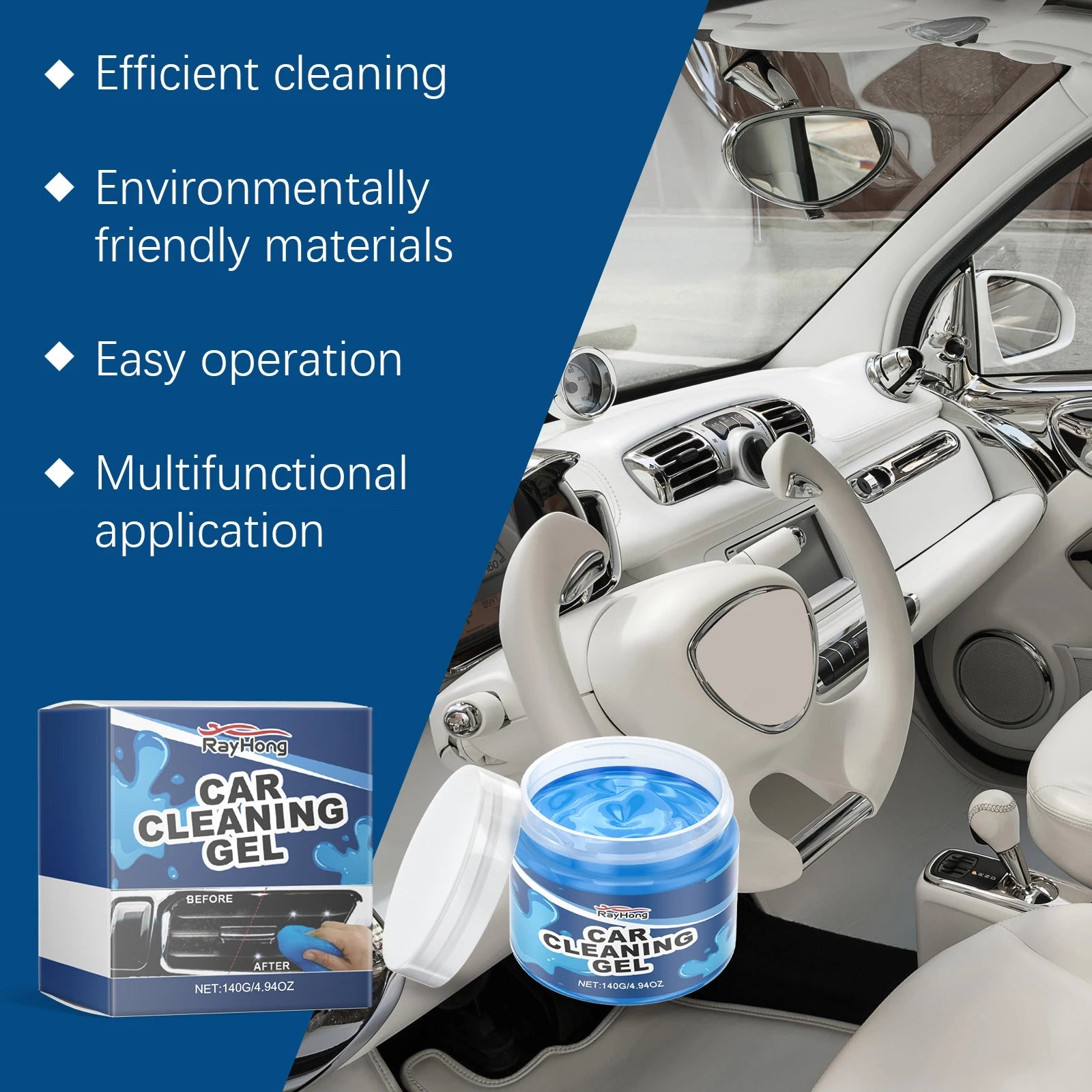 Car Cleaning Gel - Multi-Purpose Soft Adhesive For Air Vents & Interior Crevices, Dust Remover For Vehicle Care (147g)  Rusoft Innovation