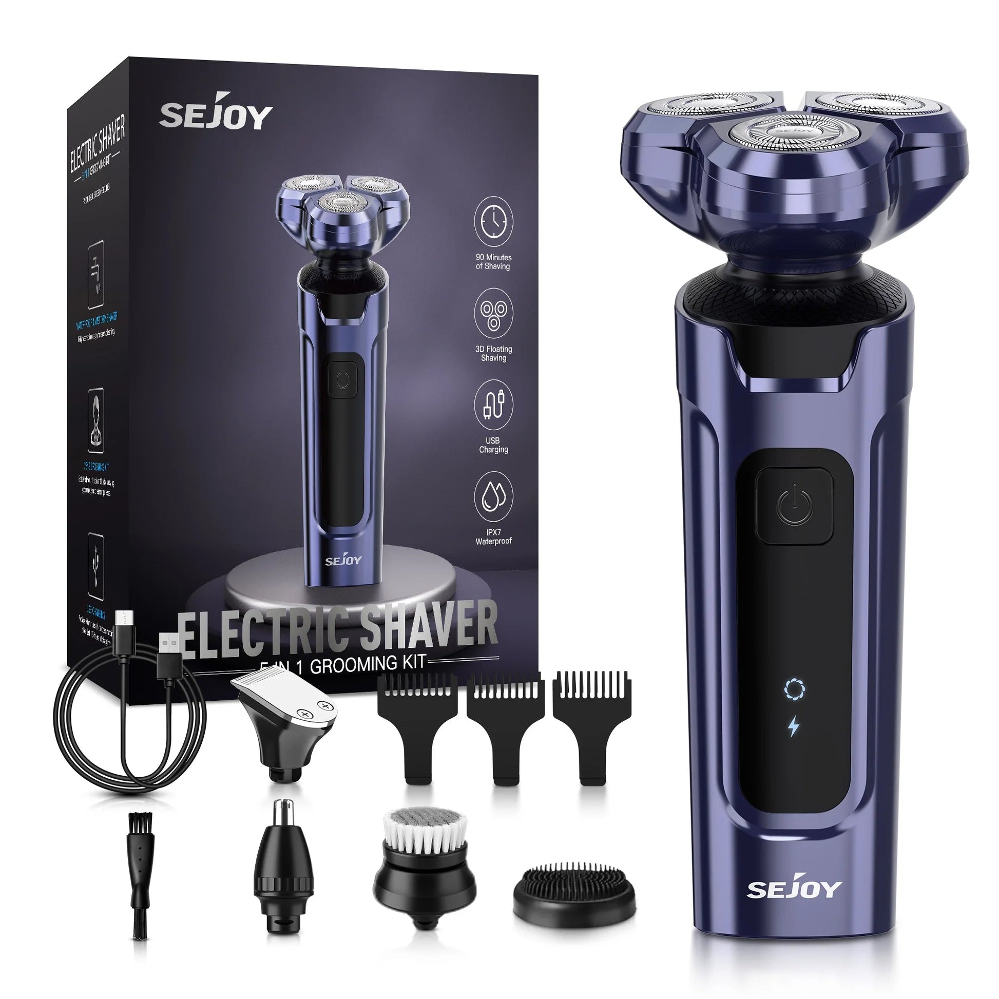 SEJOY Kit de Aseo Masculino 4 en 1 – Recortadora de Barba Eléctrica, Cortapelos, Afeitadora Inalámbrica y Recortador de Nariz Recargable  Rusoft Innovation