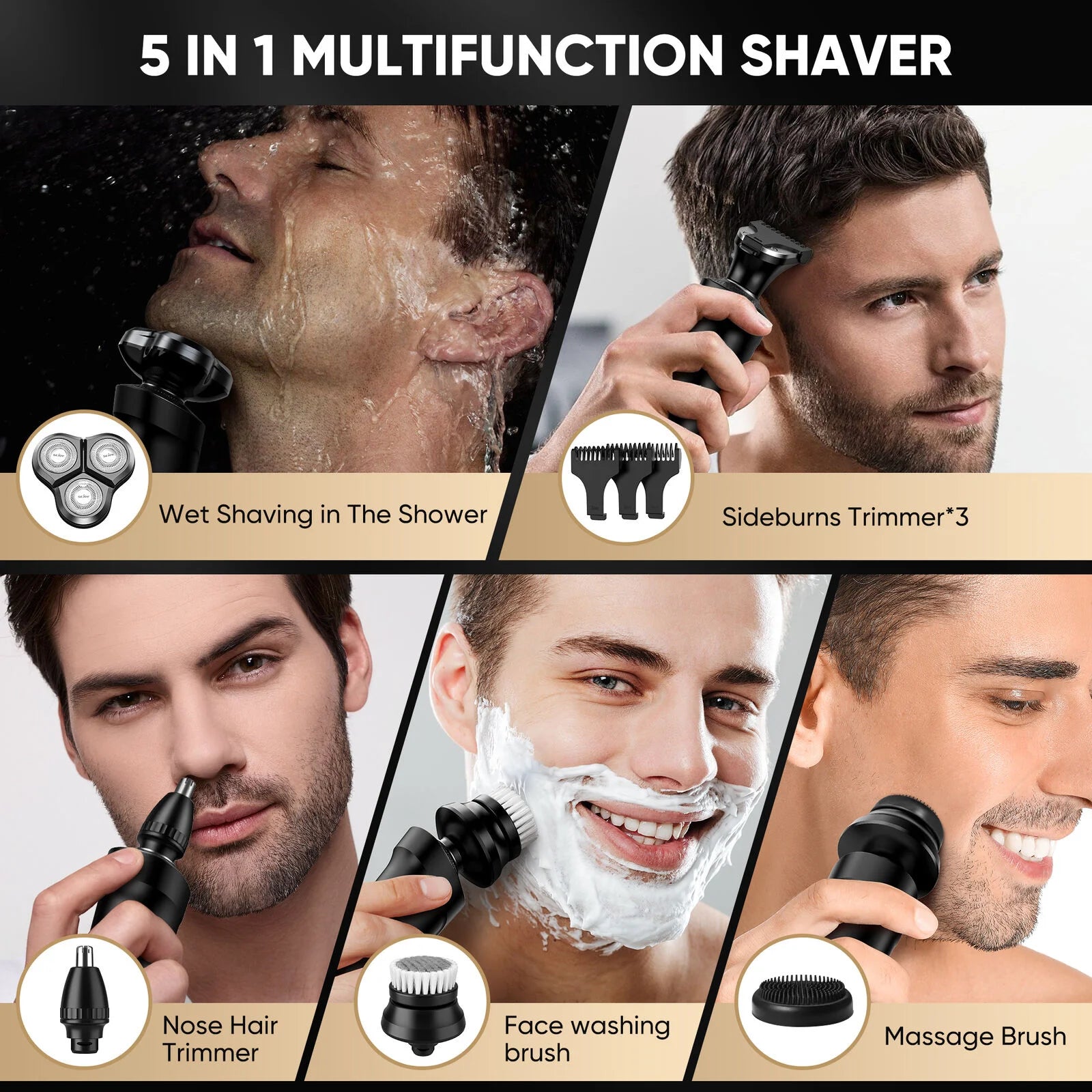 SEJOY Kit de Aseo Masculino 4 en 1 – Recortadora de Barba Eléctrica, Cortapelos, Afeitadora Inalámbrica y Recortador de Nariz Recargable  Rusoft Innovation