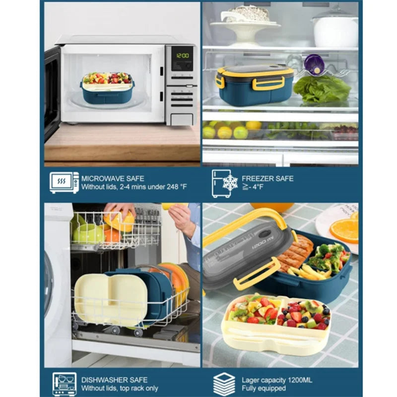 Bento Box 2 Capas 1200ML – Portátil, Apto Microondas y a Prueba de Fugas  Rusoft Innovation