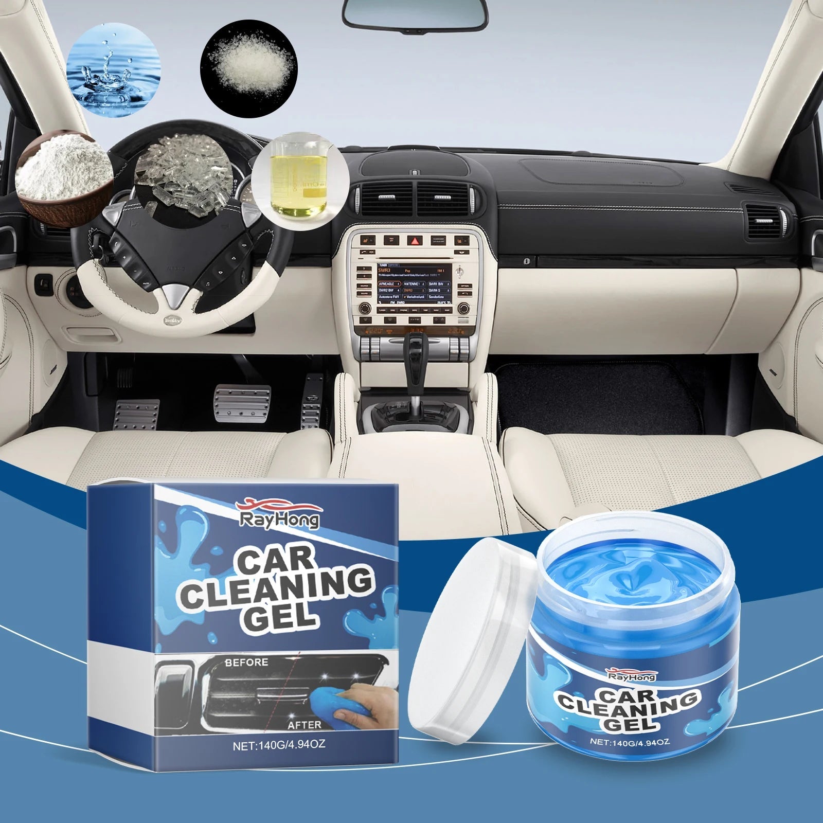 Car Cleaning Gel - Multi-Purpose Soft Adhesive For Air Vents & Interior Crevices, Dust Remover For Vehicle Care (147g)  Rusoft Innovation