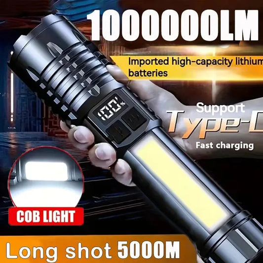Linterna LED de Alta Potencia Recargable TYPE-C con Luz Lateral COB – Linterna Potente e Impermeable para Camping, Senderismo y Emergencias  Rusoft Innovation