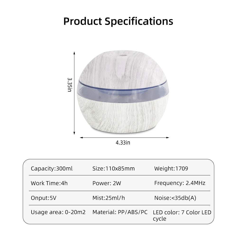Humidificador Ultrasónico 300ml – Difusor de Aceites Esenciales con Niebla Fría, Temporizador y Apagado Automático para Hogar y Oficina  Rusoft Innovation