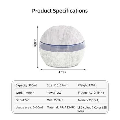 Humidificador Ultrasónico 300ml – Difusor de Aceites Esenciales con Niebla Fría, Temporizador y Apagado Automático para Hogar y Oficina  Rusoft Innovation