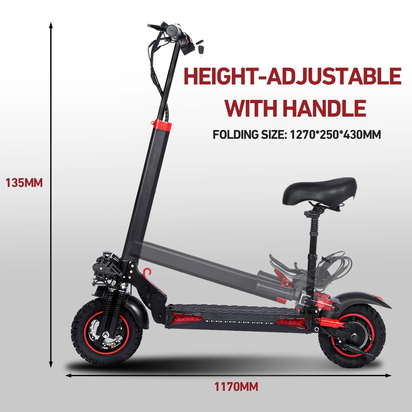 Scooter Eléctrico Todoterreno 1200W con Asiento – 48V 21Ah, Velocidad Máx. 48 km/h, Autonomía 56 km, Plegable para Ciudad y Aventura  Rusoft Innovation