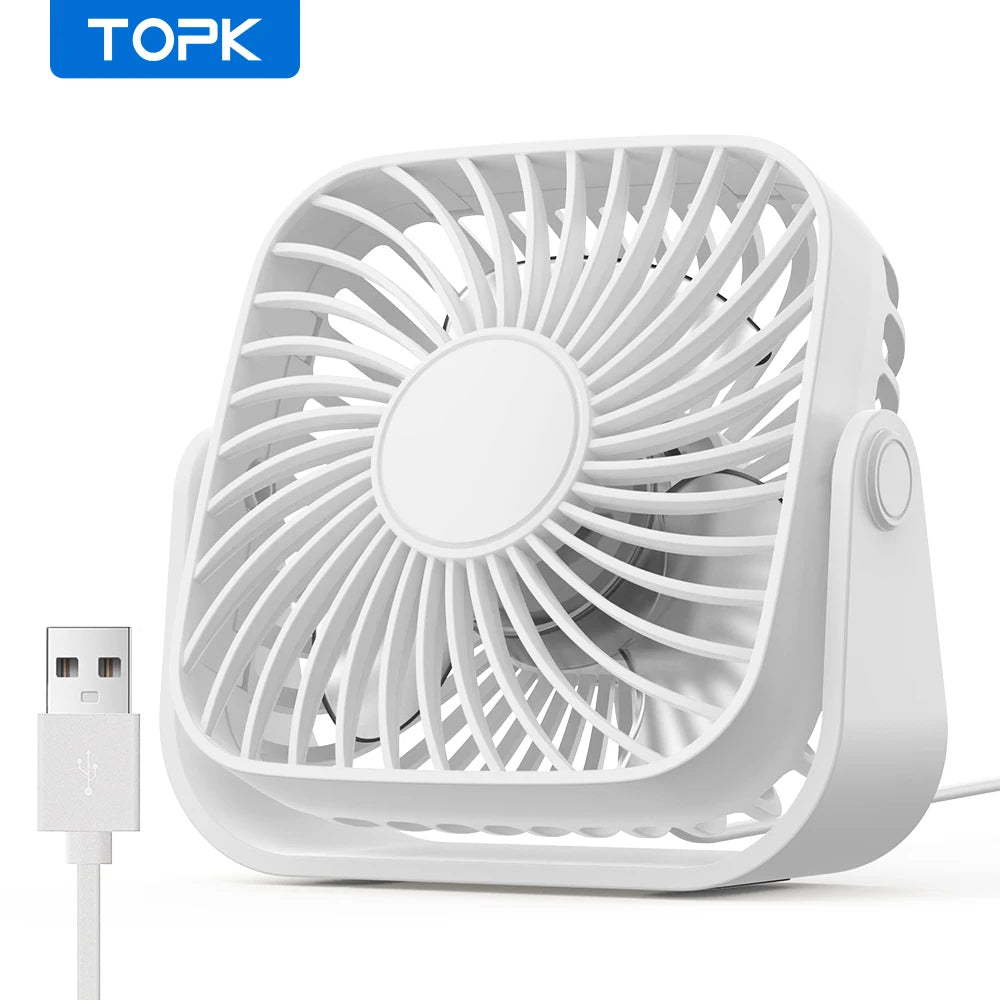 Mini Ventilador USB TOPK 4” – Portátil, Silencioso y Ajustable 360°  Rusoft Innovation