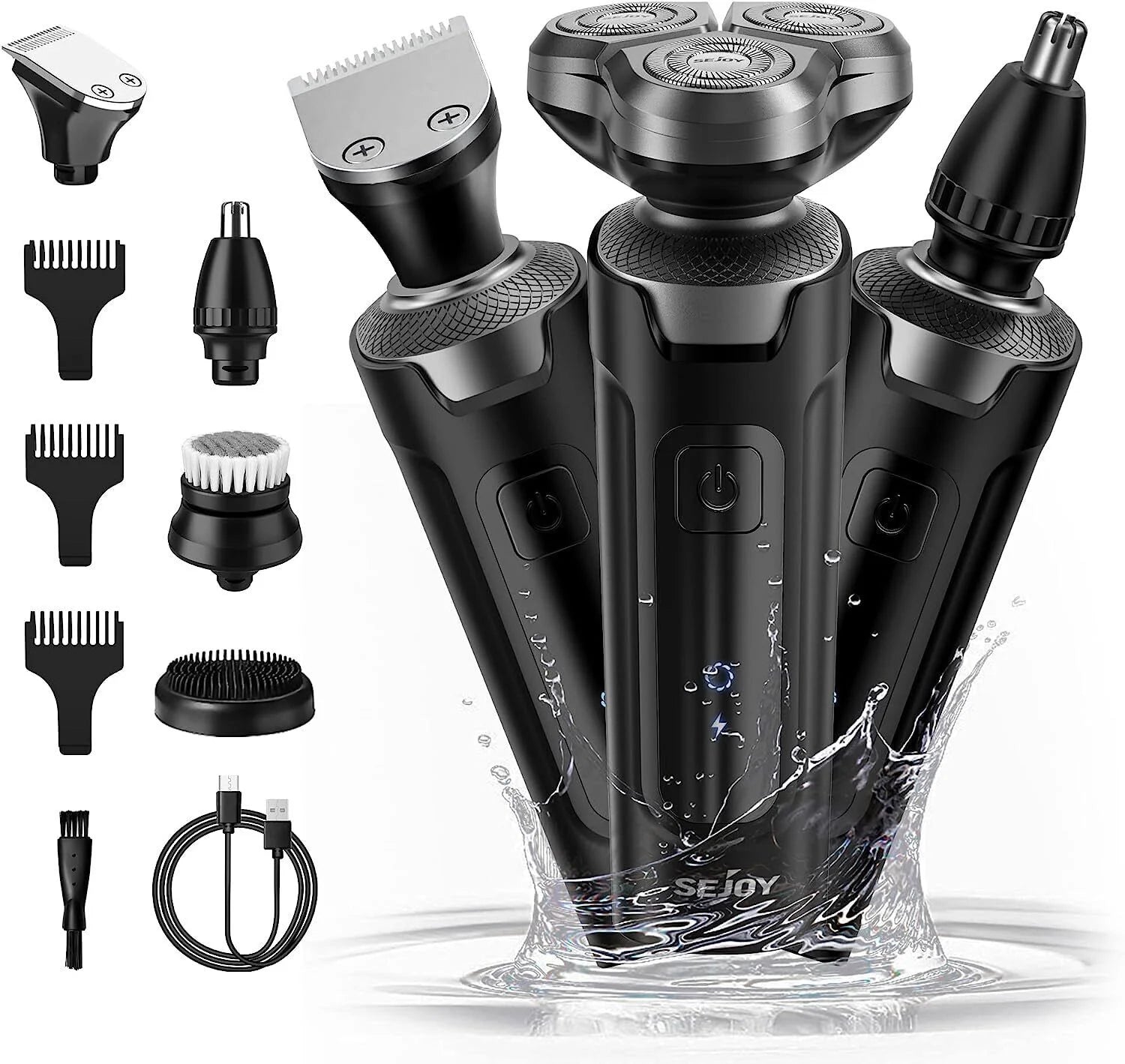 SEJOY Kit de Aseo Masculino 4 en 1 – Recortadora de Barba Eléctrica, Cortapelos, Afeitadora Inalámbrica y Recortador de Nariz Recargable  Rusoft Innovation