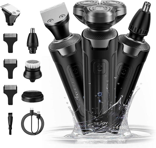 SEJOY Kit de Aseo Masculino 4 en 1 – Recortadora de Barba Eléctrica, Cortapelos, Afeitadora Inalámbrica y Recortador de Nariz Recargable  Rusoft Innovation