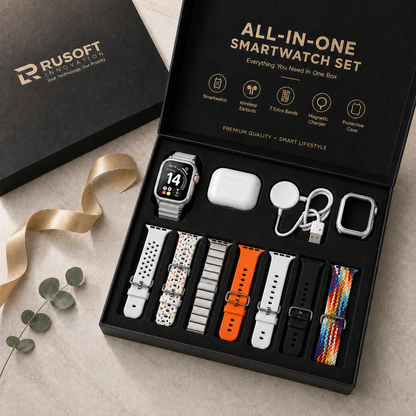 10-in-1 Smart Watch Set with Wireless Earbuds & 7 Straps Rusoft Innovation