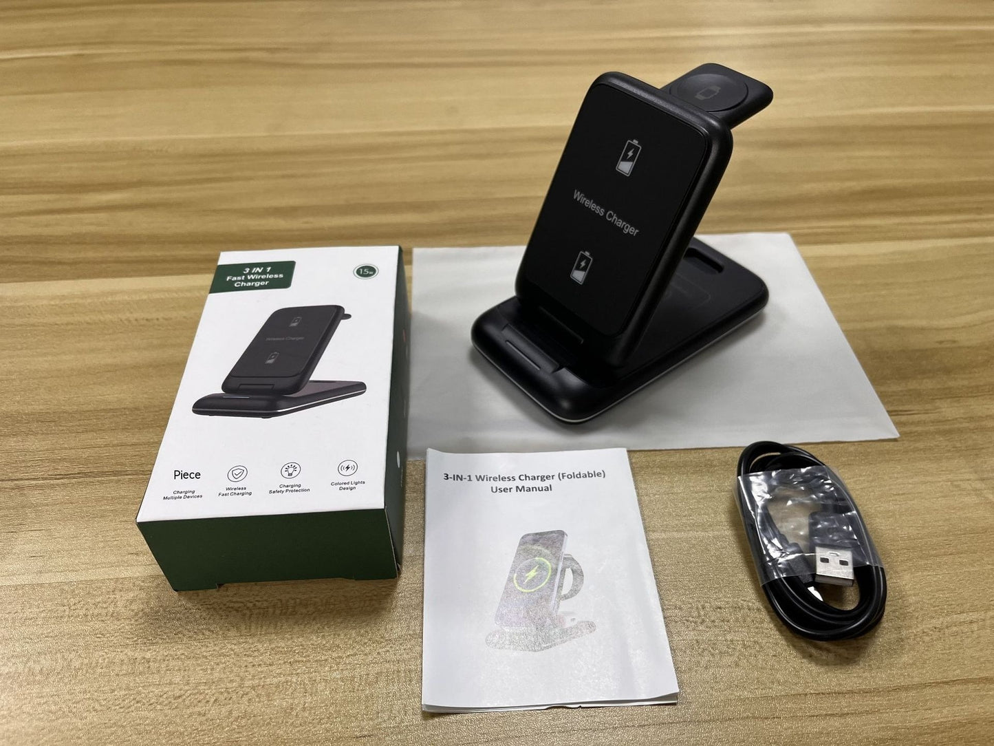 Cargador Inalámbrico 3 en 1 Plegable y Desmontable – Estación de Carga Rápida para Móvil, Reloj y Auriculares Rusoft Innovation