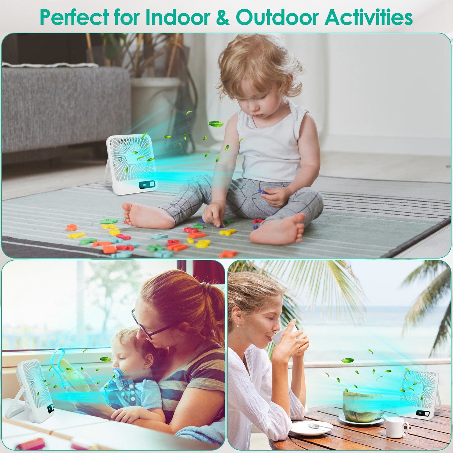 3 Colors Options -- 1Pc Mini Desktop Cooling Fan Rechargeable Battery Powered Personal Fan Speed Adjustment Strong Airflow Quiet Travel Fan With LCD Display For Home Office Travel Rusoft Innovation