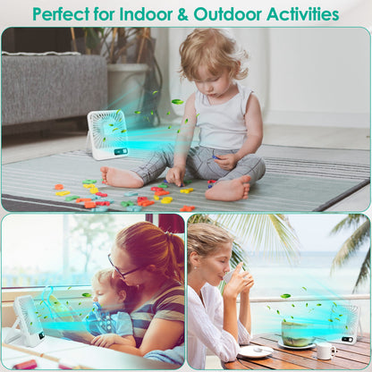 3 Colors Options -- 1Pc Mini Desktop Cooling Fan Rechargeable Battery Powered Personal Fan Speed Adjustment Strong Airflow Quiet Travel Fan With LCD Display For Home Office Travel Rusoft Innovation