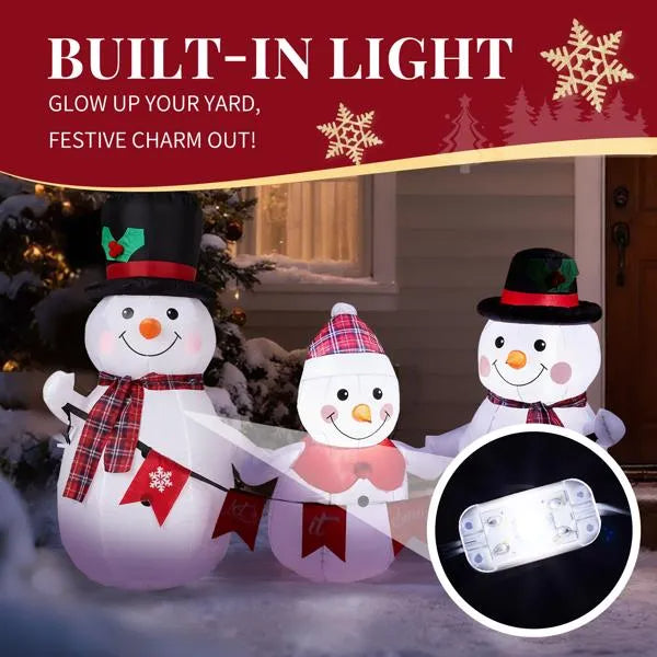 6.2FT Lighted Christmas Inflatable Decoration, Inflatable Snowman Family With Bunting, Funny Blow Up Yard Decorations With Built-in LED Lights For Holiday Party Front Yard Lawn Garden Decor Rusoft Innovation