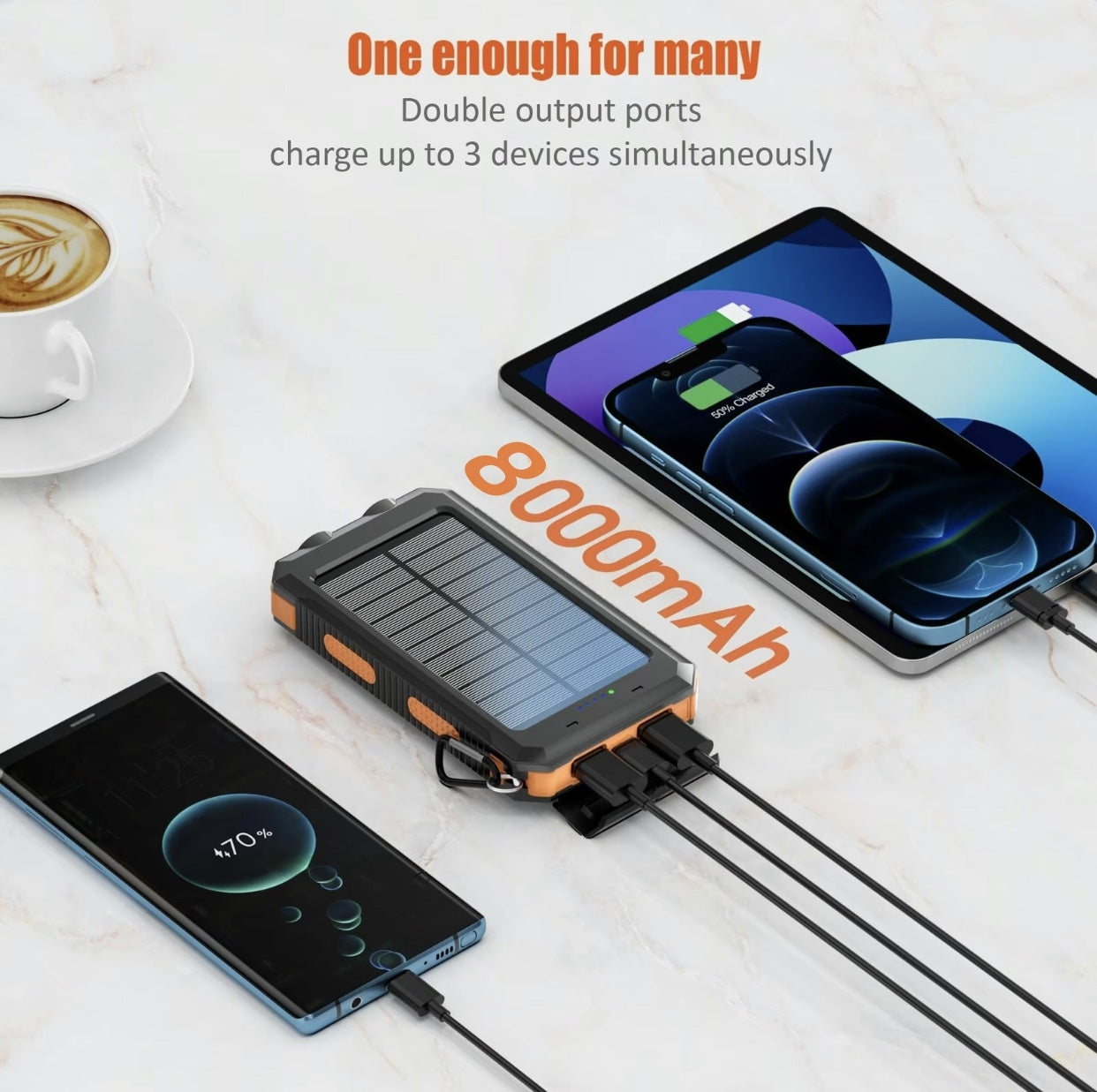 Solar Charger, 8000mAh Portable Solar Power For All Mobile Phones, Waterproof Battery Pack, Outdoor External Backup Power Charger Dual USB 5V Output -LED Flashlight, Perfect For Camping Trips Rusoft Innovation