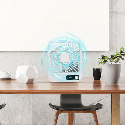 3 Colors Options -- 1Pc Mini Desktop Cooling Fan Rechargeable Battery Powered Personal Fan Speed Adjustment Strong Airflow Quiet Travel Fan With LCD Display For Home Office Travel Rusoft Innovation
