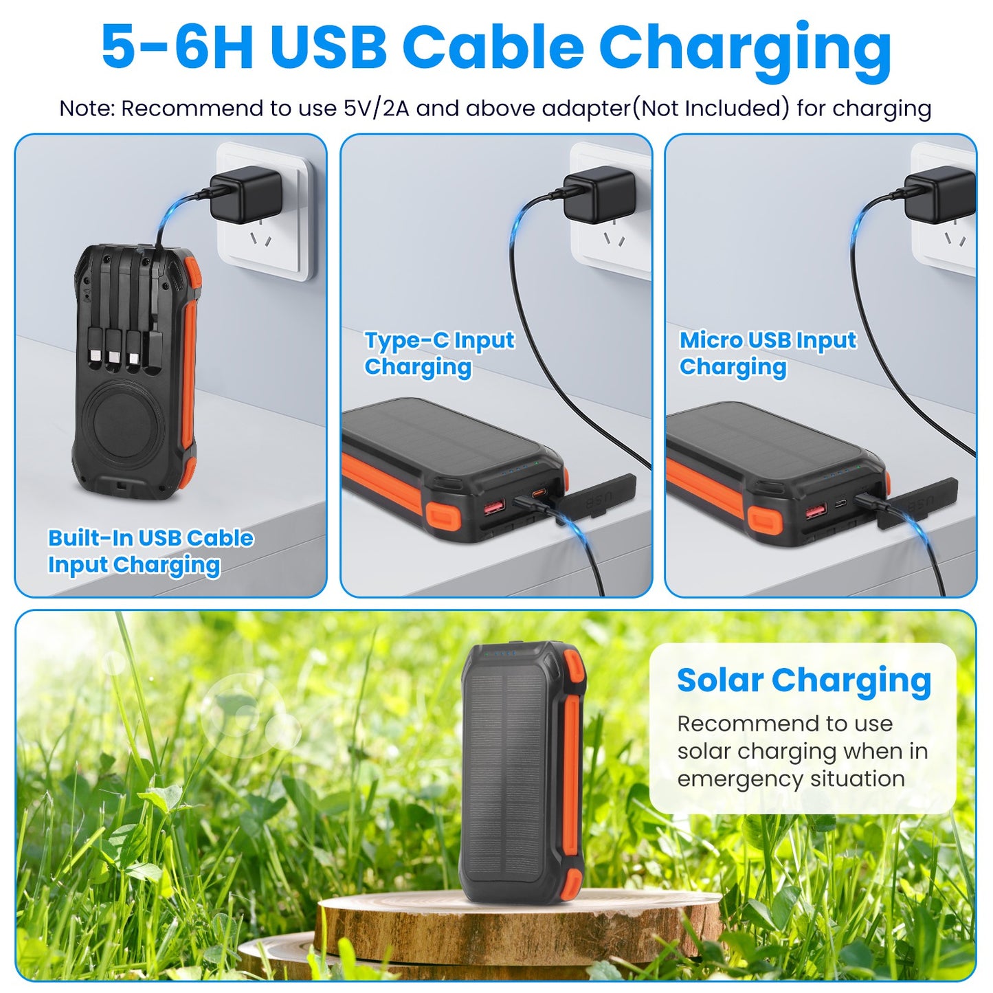 Cargador Solar 49800mAh – Power Bank con 4 Cables, 15W Wireless y 22.5W Fast Charging Rusoft Innovation